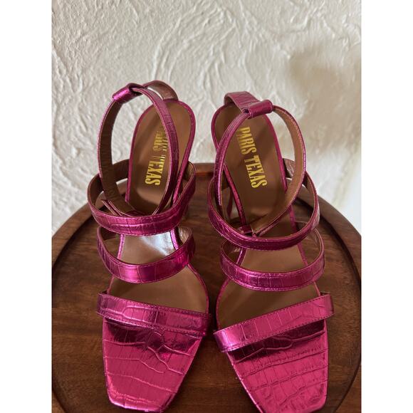 PARIS TEXAS Pink Metallic Crocodile Embossed Leather Pumps Size 7 - Picture 6 of 8